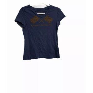 Harley Davidson Womens Blue Cotton V Neck Casual Pullover Short Sleeve S